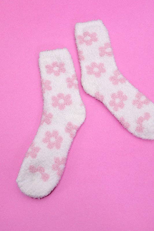 Warm Coral Fleece Plush Daisy Fuzzy Socks