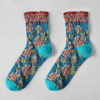 Rufia - Embossed Floral Pattern Women's Socks: Black / One Size