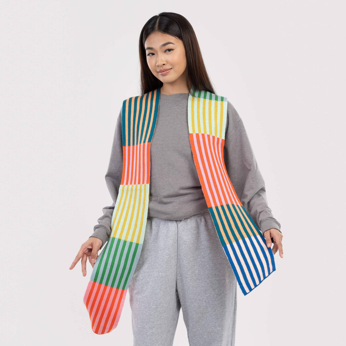 Colorblock Stripe Skinny Scarf