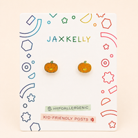 Pumpkin Enamel Flat Back Kids Earrings