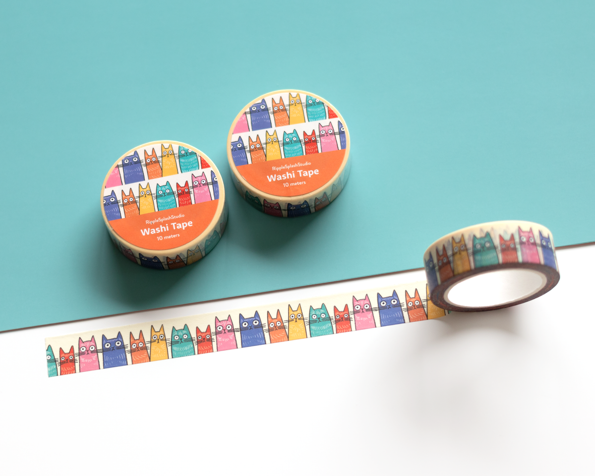 Whimsical Colorful Cats Washi Tape