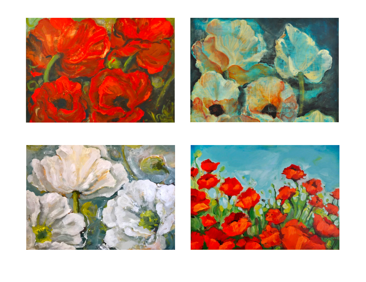 Poppies Notecard Set of 4 - Designed by Nancy Tobin