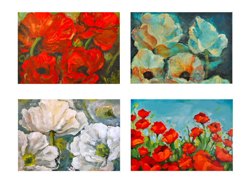 Poppies Notecard Set of 4 - Designed by Nancy Tobin