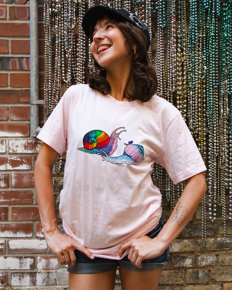 Snail Family - Unisex Short Sleeved T-Shirt - Designed by Sadie Rothenberg - Pink