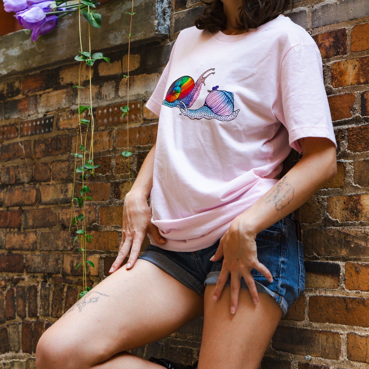 Snail Family - Unisex Short Sleeved T-Shirt - Designed by Sadie Rothenberg - Pink