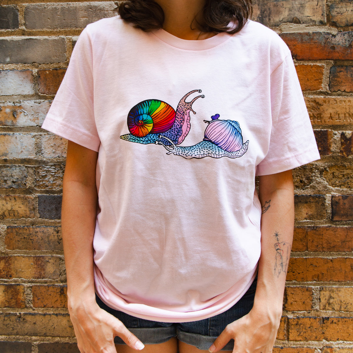 Snail Family - Unisex Short Sleeved T-Shirt - Designed by Sadie Rothenberg - Pink