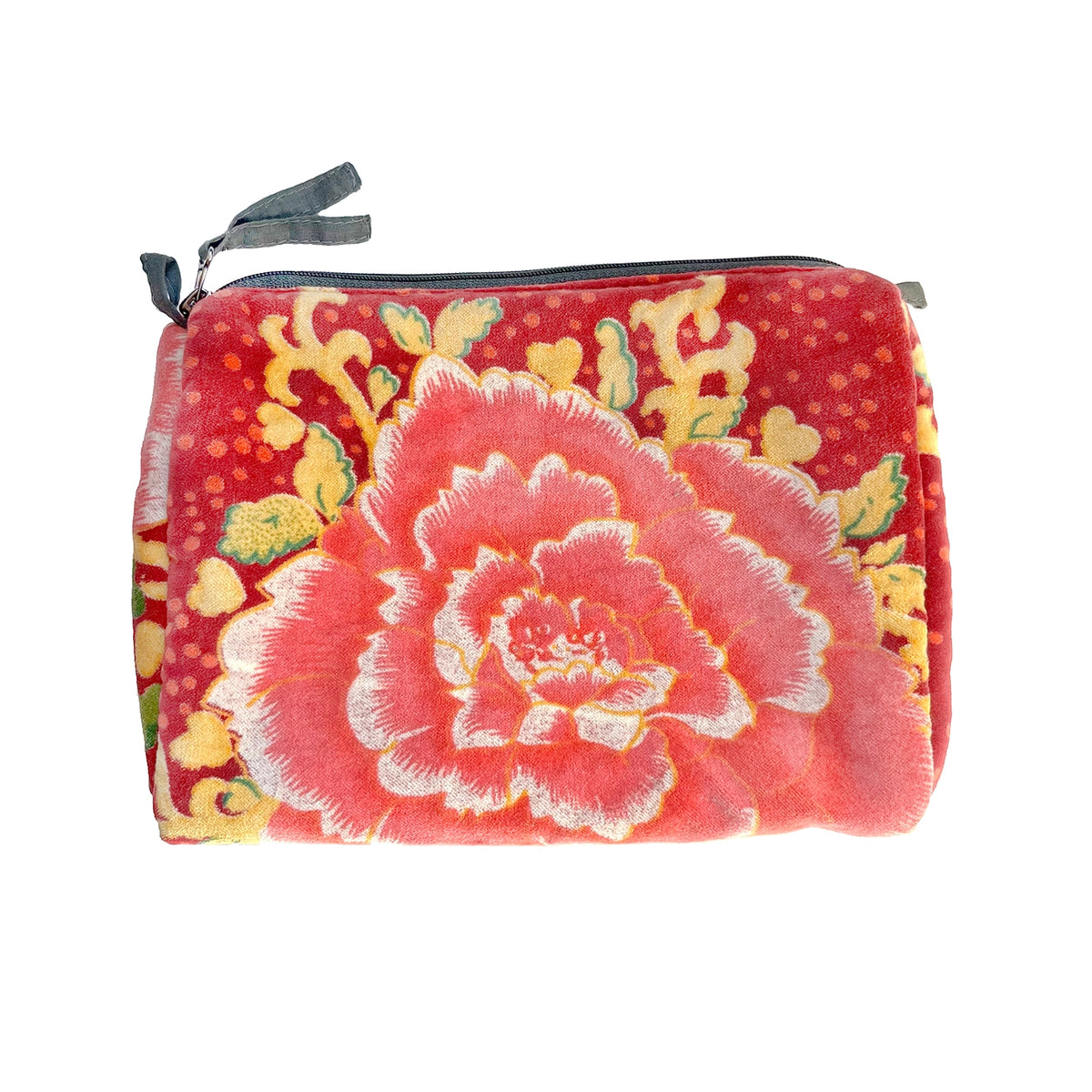 Rome Velvet Pouch Peonies Red