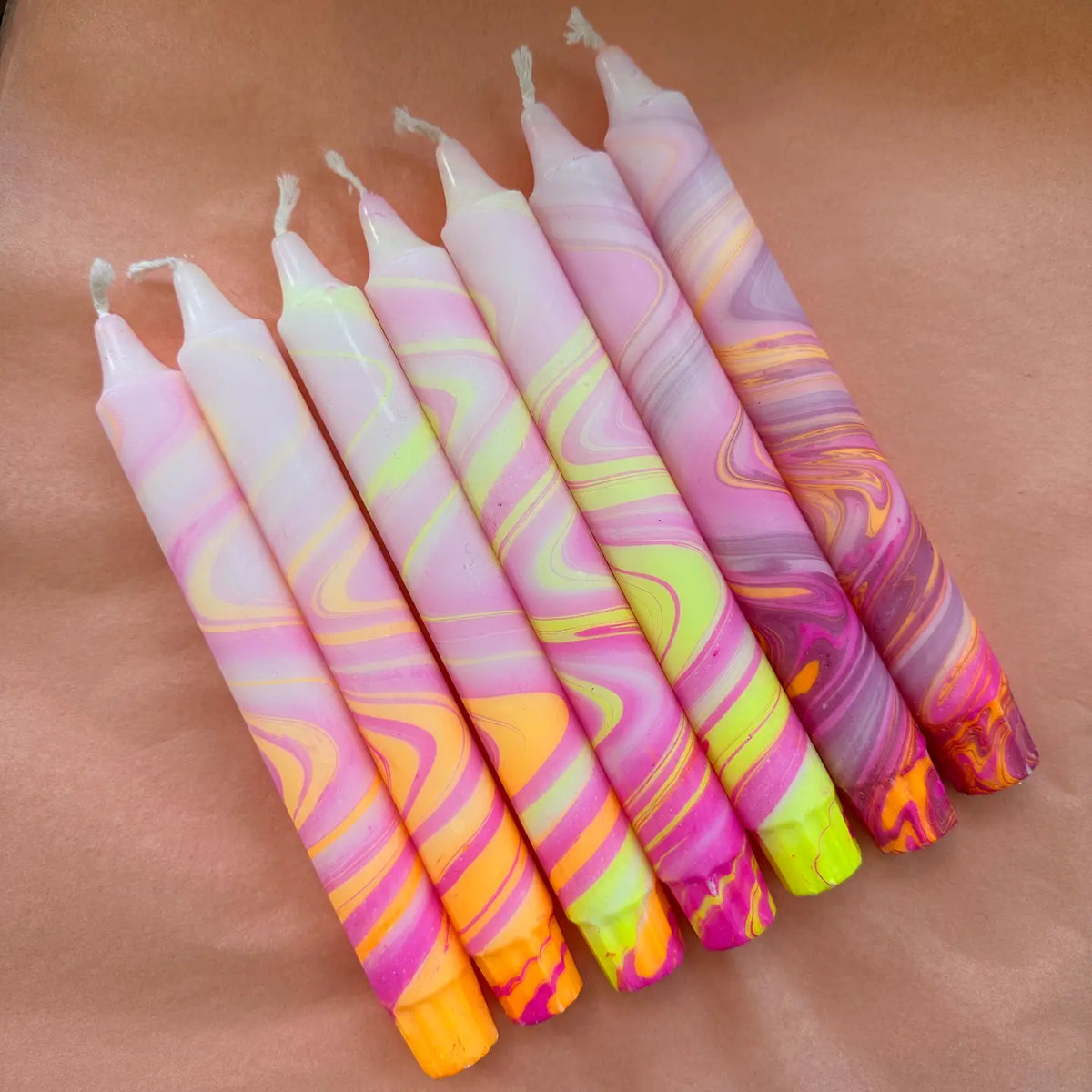 Taper Candles - Neon Marble