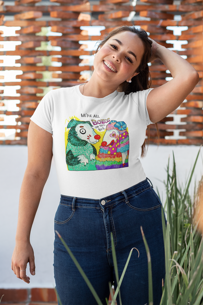 We’re All Bozos - Clown Animals Unisex Jersey Short Sleeve Tee - Designed by Sadie Rothenberg