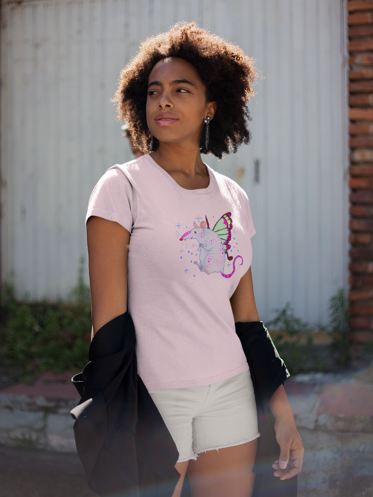 Fairy Rat Unisex Jersey Short Sleeve Tee - Designed by Sadie Rothenberg (Pink)