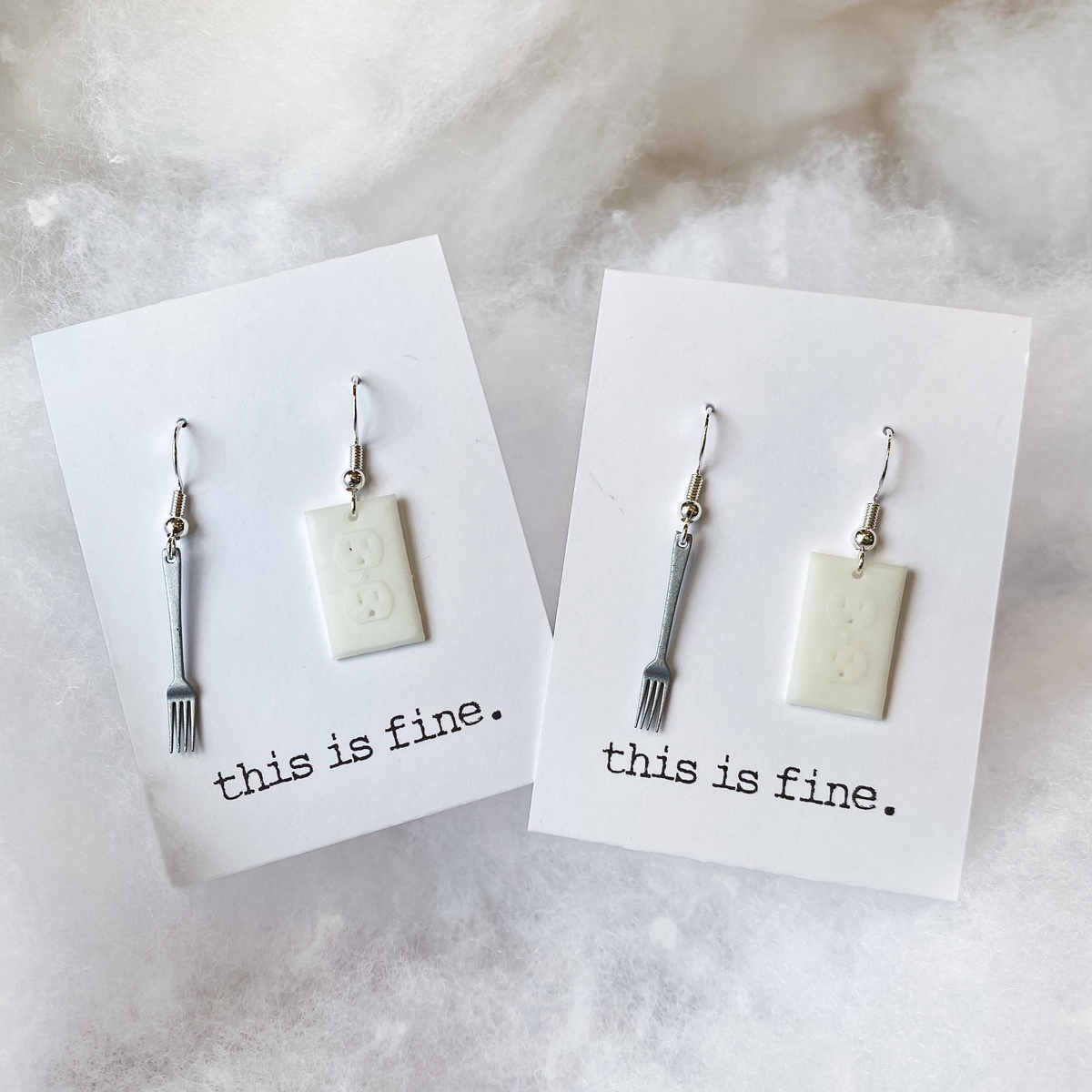 'Intrusive Thoughts' - 3D Printed, Hand-Painted Fork & Outlet Earrings / this is fine.