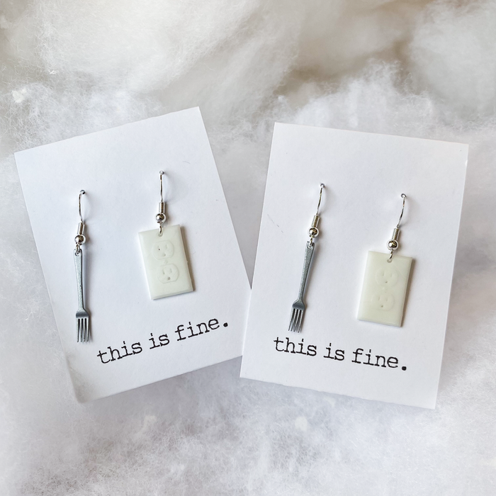 'Intrusive Thoughts' - 3D Printed, Hand-Painted Fork & Outlet Earrings / this is fine.