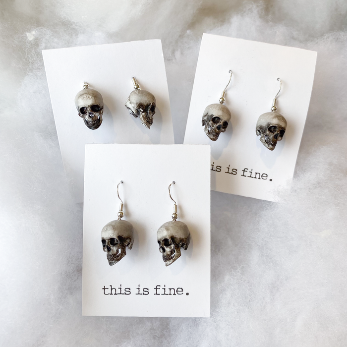 'I'm Deceased' - 3D Printed, Hand-Painted Skull Earrings / this is fine.