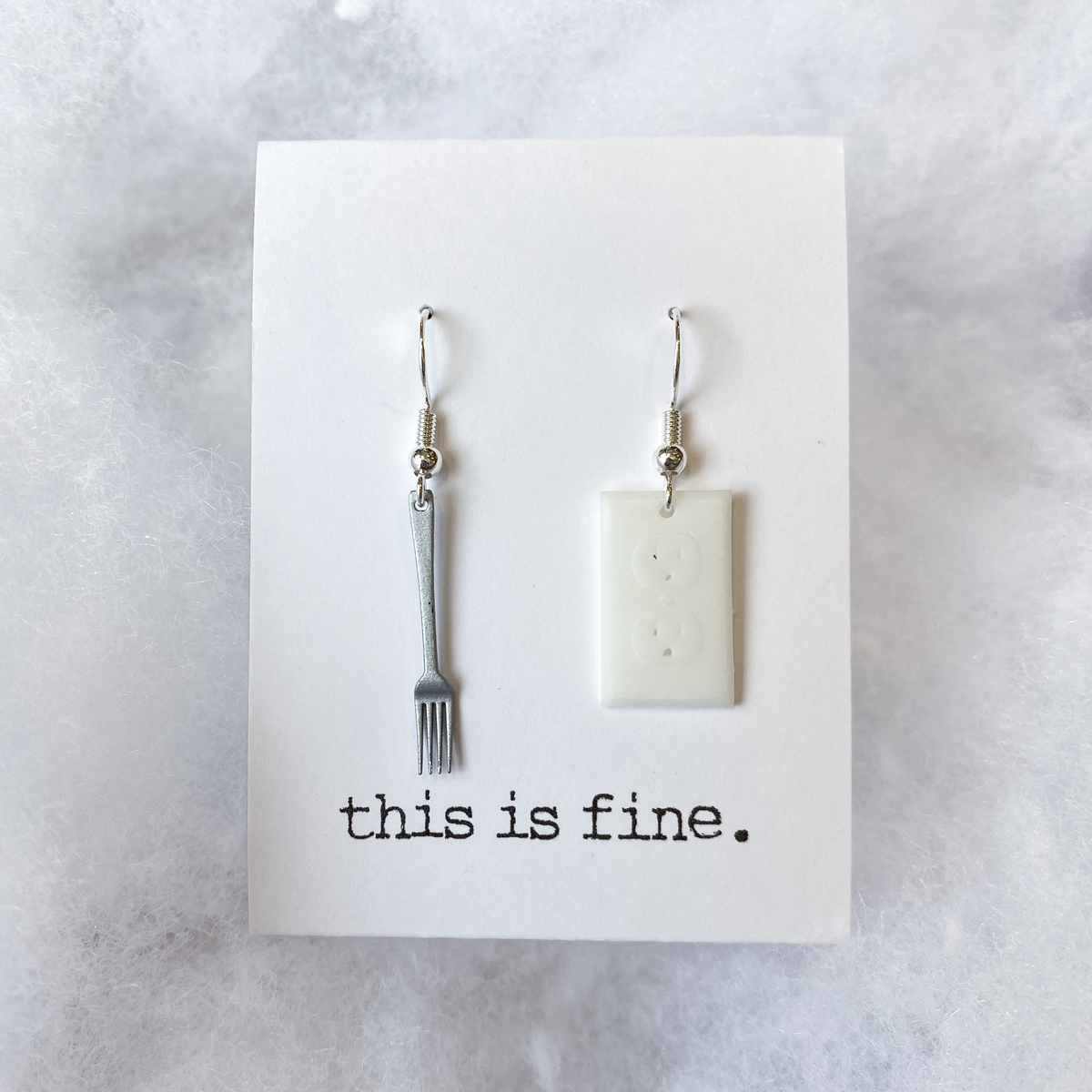 'Intrusive Thoughts' - 3D Printed, Hand-Painted Fork & Outlet Earrings / this is fine.