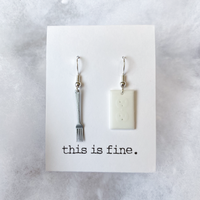'Intrusive Thoughts' - 3D Printed, Hand-Painted Fork & Outlet Earrings / this is fine.