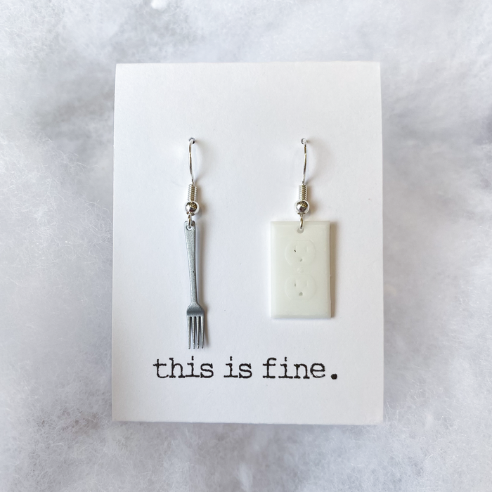 'Intrusive Thoughts' - 3D Printed, Hand-Painted Fork & Outlet Earrings / this is fine.