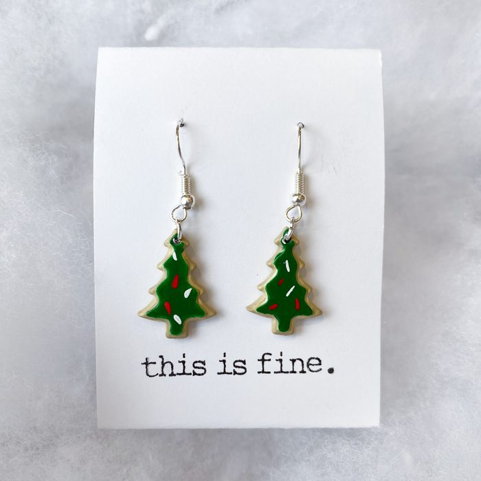 3D Printed, Hand-Painted Christmas Tree Earrings / this is fine.