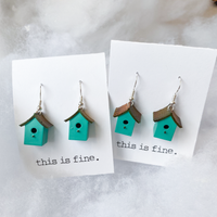 'Affordable Housing' - 3D Printed, Hand-Painted Bird House Earrings / this is fine.