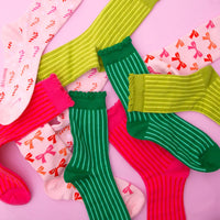 Holiday Striped Crew Socks Fushia