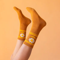 Retro Flower Striped Ribbed Crew Socks