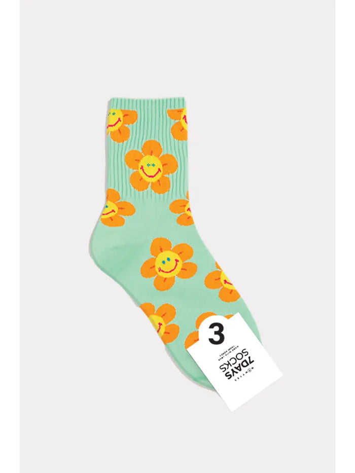 Women’s Crew Smile Flower Socks Aqua