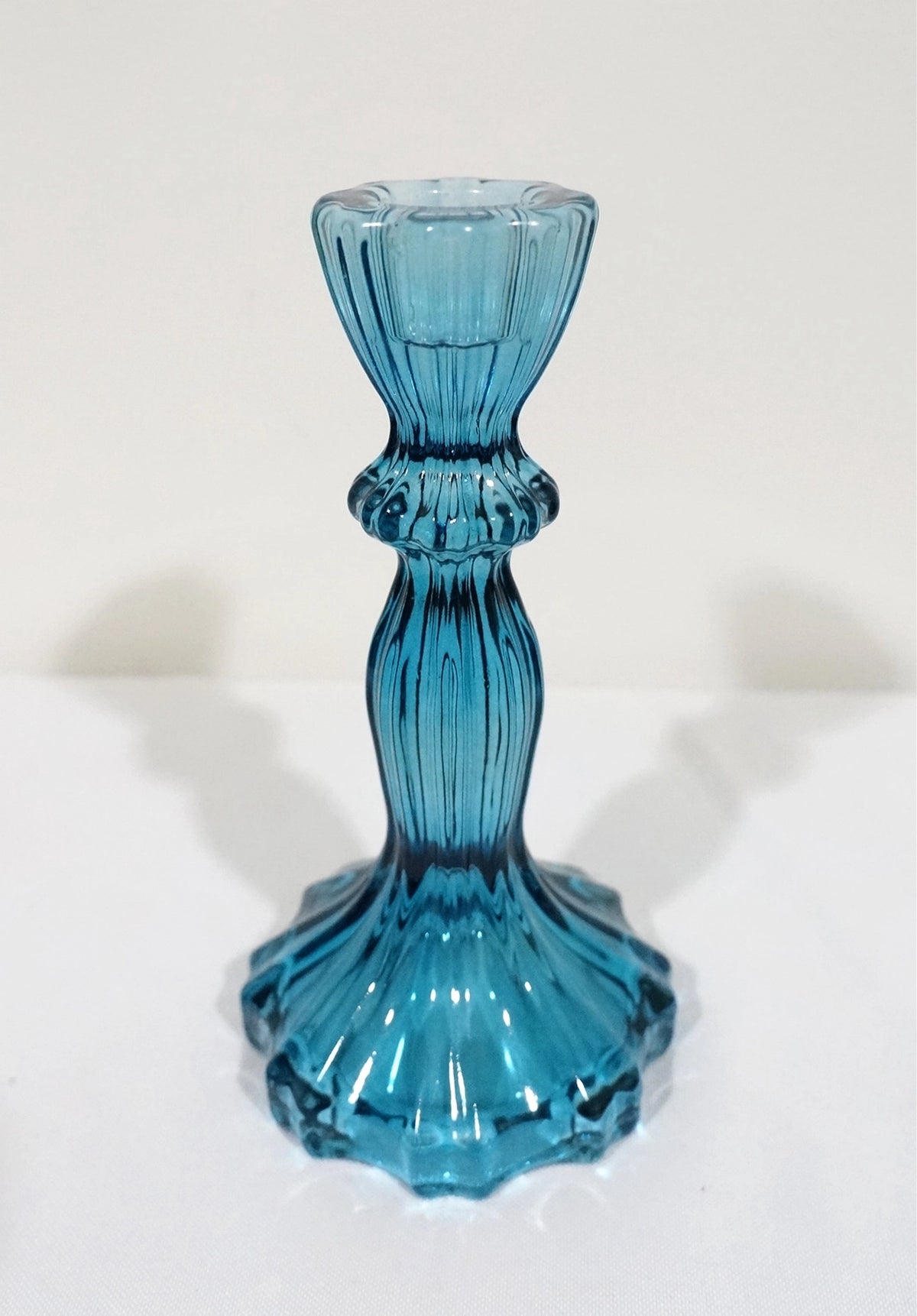 Glass Candlestick Holder Small Ocean Blue