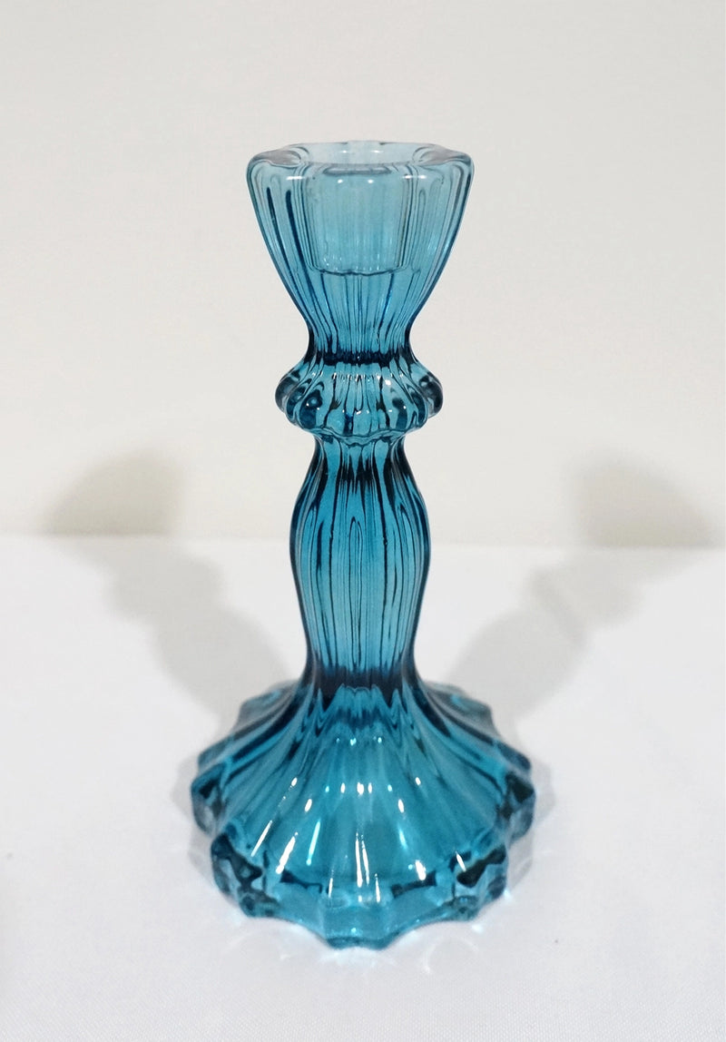 Glass Candlestick Holder Small Ocean Blue