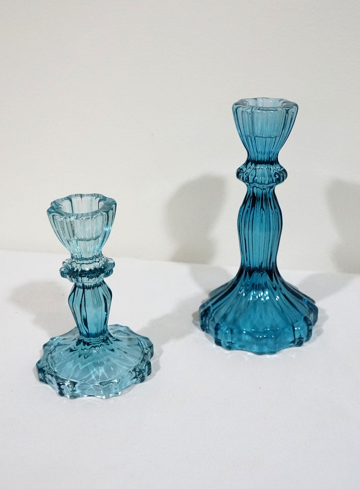 Glass Candlestick Holder Large Ocean Blue