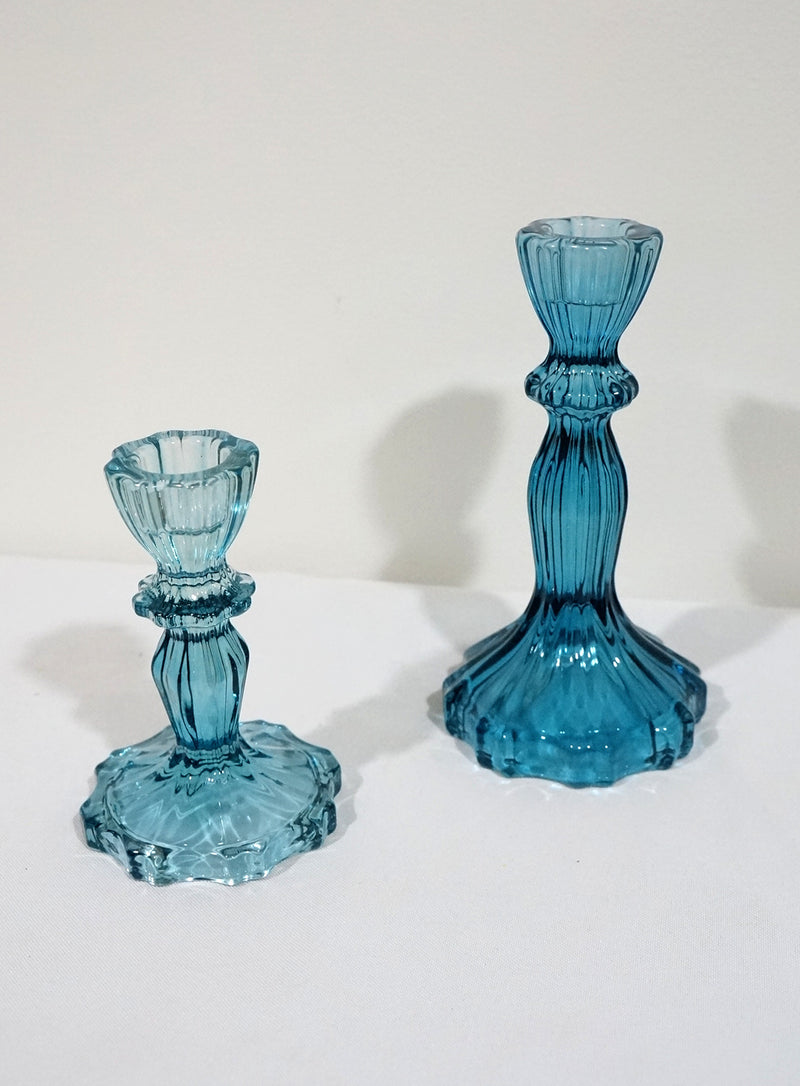 Glass Candlestick Holder Small Ocean Blue