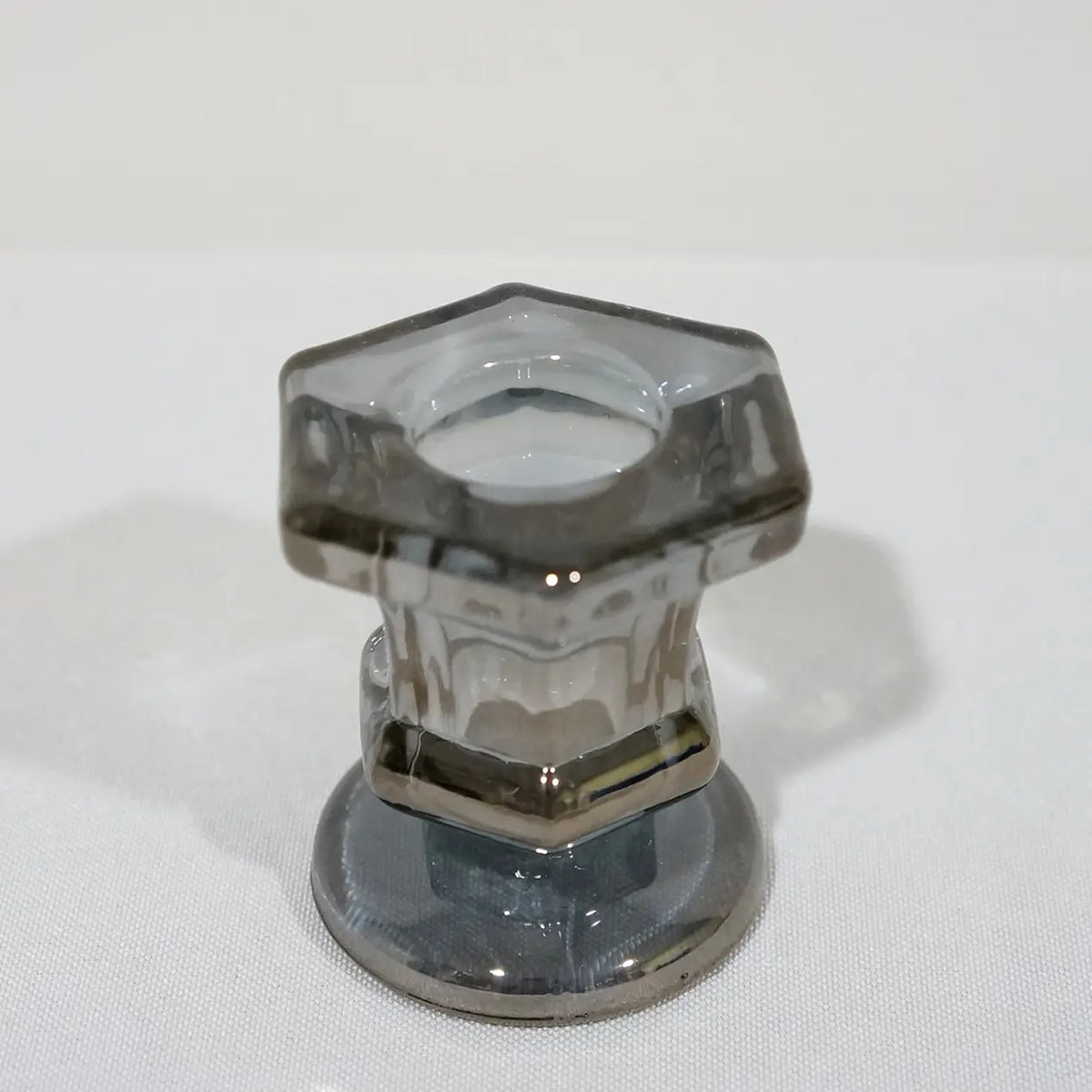 Glass Candlestick Holder Small Grey