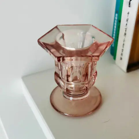 Glass Candlestick Holder Small Pink