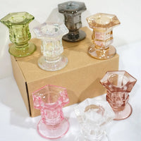 Glass Candlestick Holder Small Pink