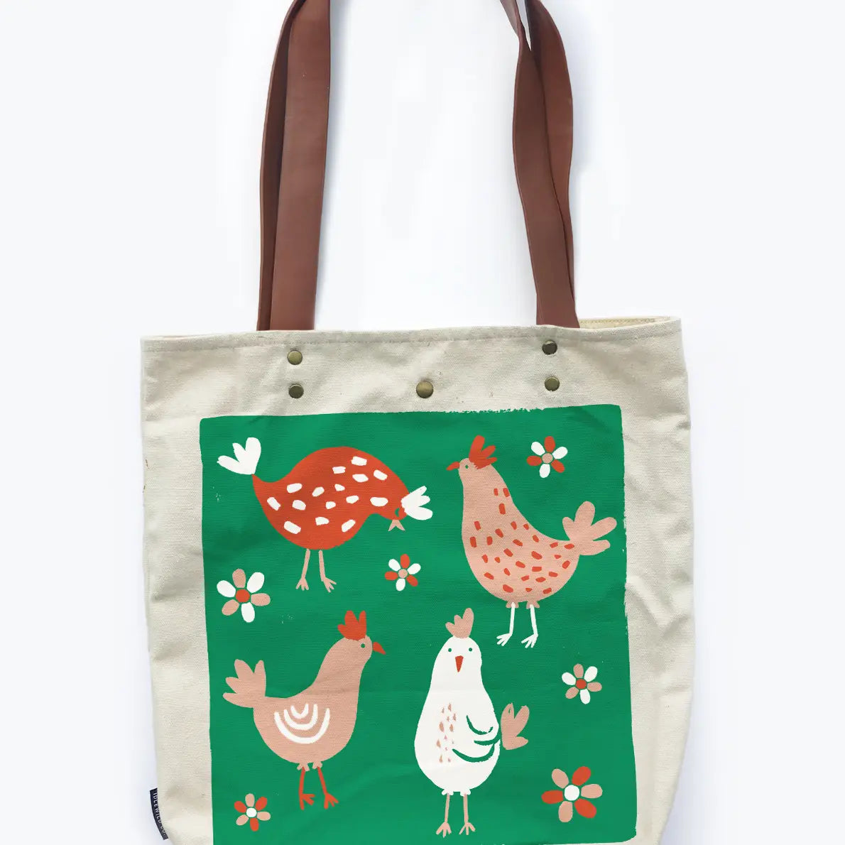 Chicken Field Canvas Tote with Vegan Leather Handle