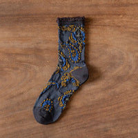 Bohemian Floral Embossed Socks Women Ash