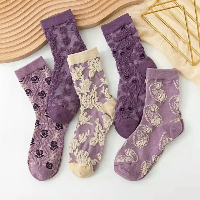 Purple Embossed Pattern Socks Paisly