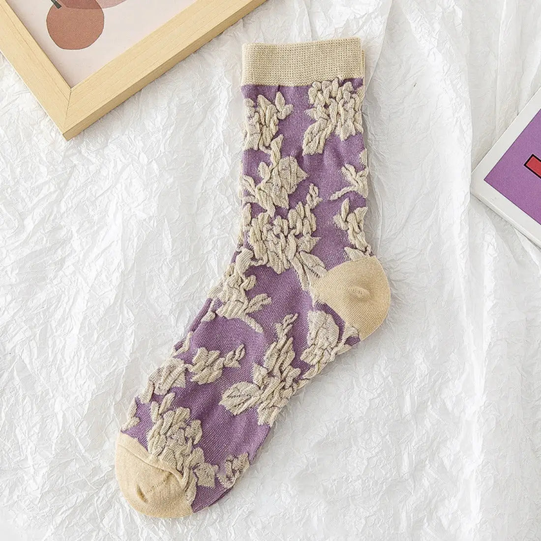 Purple Embossed Pattern Socks Lace