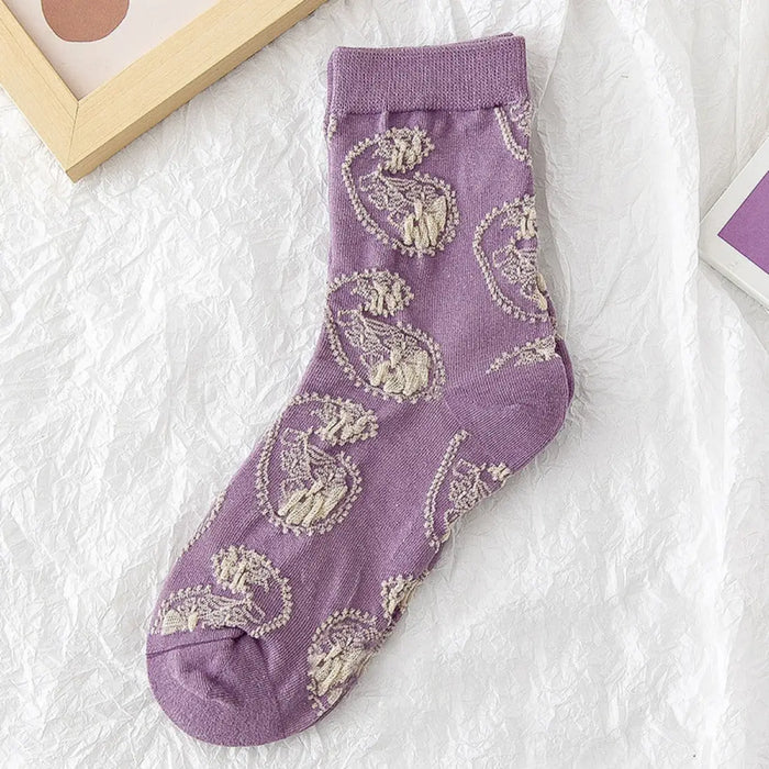 Purple Embossed Pattern Socks Paisly