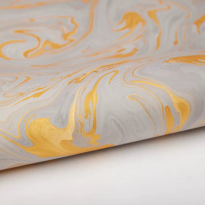 Hand Marbled Wrapping Paper Sheets - Ash Grey/Gold