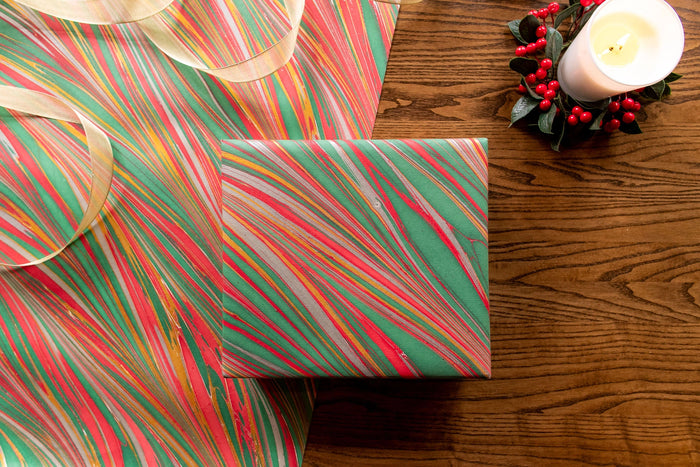 Hand Marbled Wrapping Paper Sheets - Festive Mix