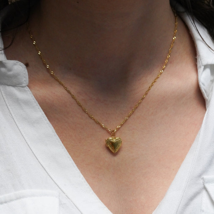 18K Gold Chain Necklace - Heart Locket 18” + 2” Extension - Gift for Daughter, Girlfriend, Sister