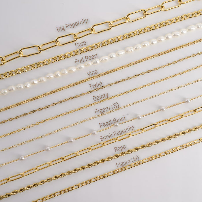 18K Gold Chain Necklace, Tiny Pearls 15” Gift for Daughter, Sister