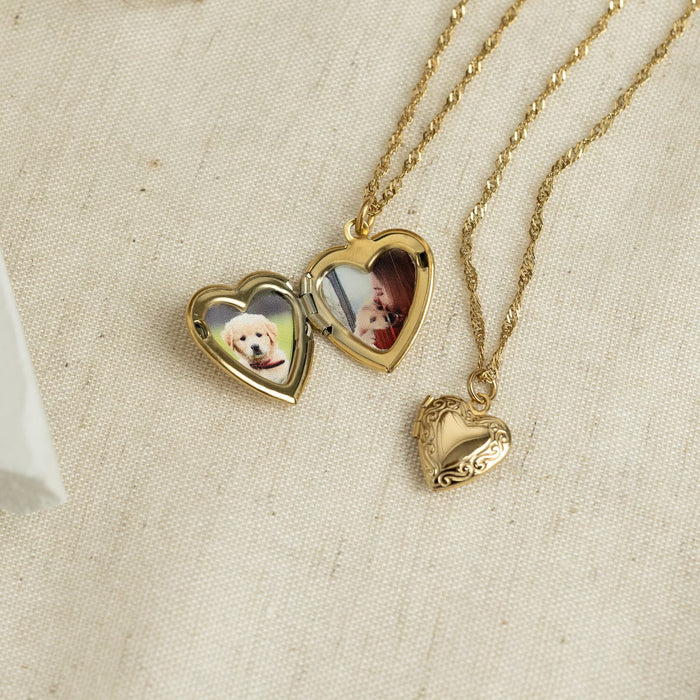 18K Gold Chain Necklace - Heart Locket 18” + 2” Extension - Gift for Daughter, Girlfriend, Sister