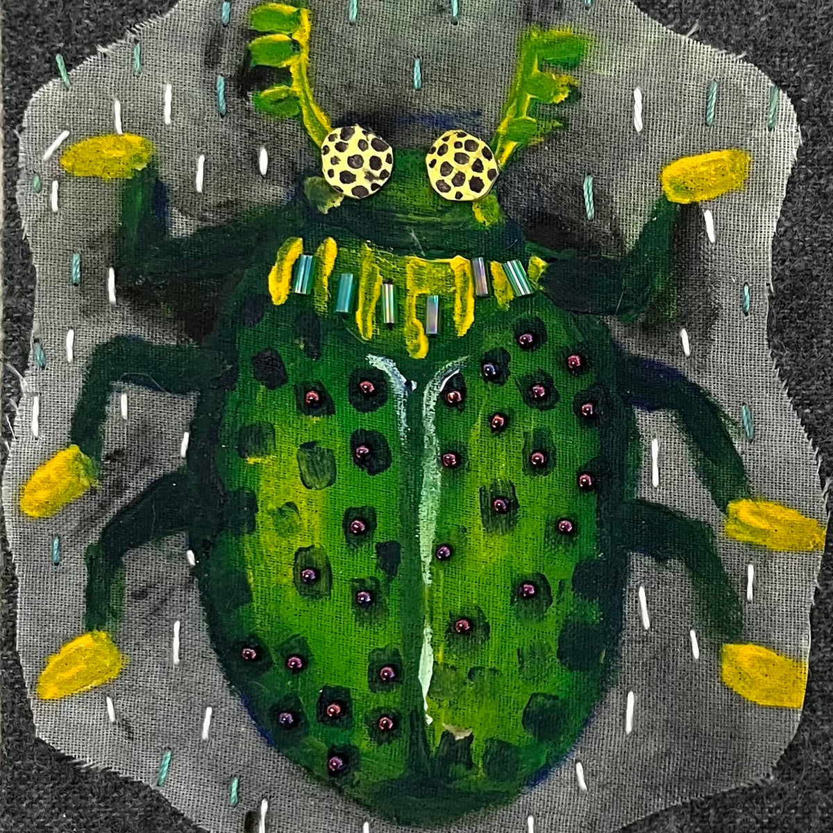 Bug Art Beetle - OOAK Handmade  Mixed Media - by Artist Sadie Rothenberg