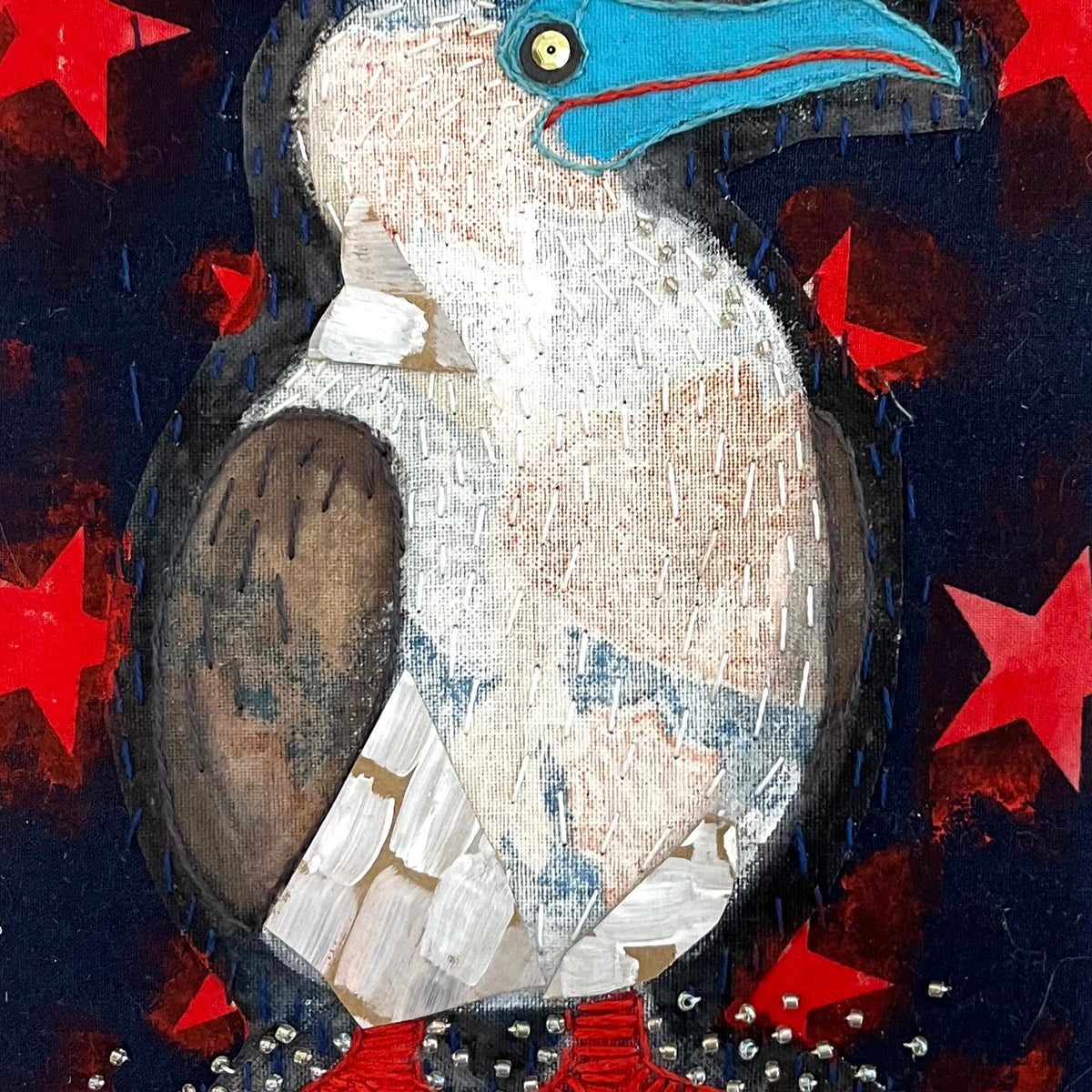 Booby Bird Original Art —OOAK Handmade  Mixed Media - by Artist Sadie Rothenberg