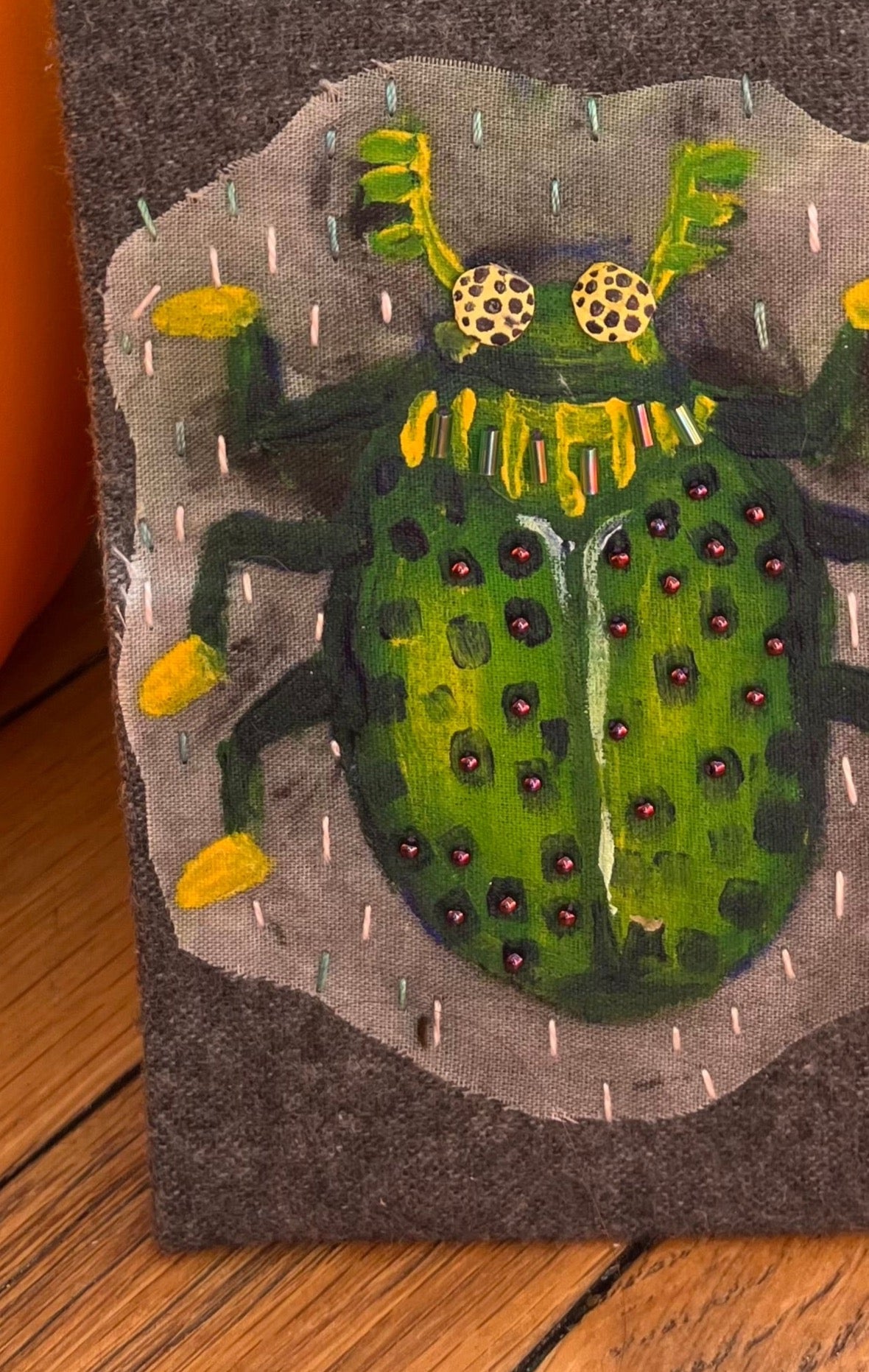 Bug Art Beetle - OOAK Handmade  Mixed Media - by Artist Sadie Rothenberg