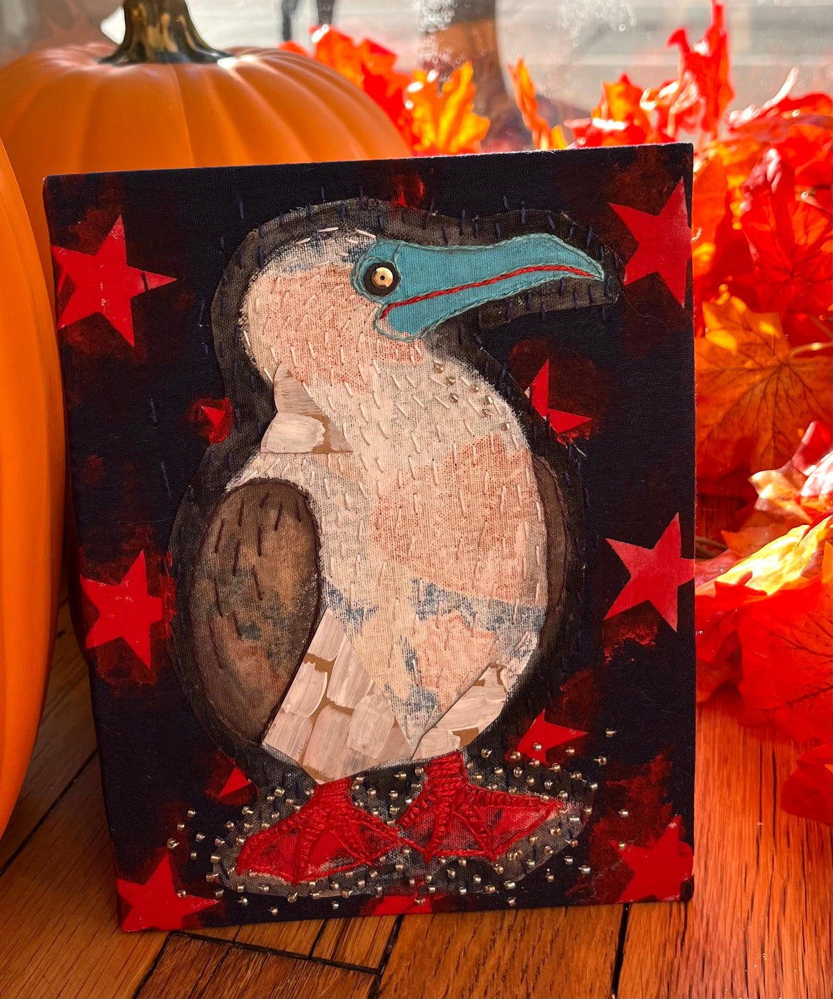 Booby Bird Original Art —OOAK Handmade  Mixed Media - by Artist Sadie Rothenberg