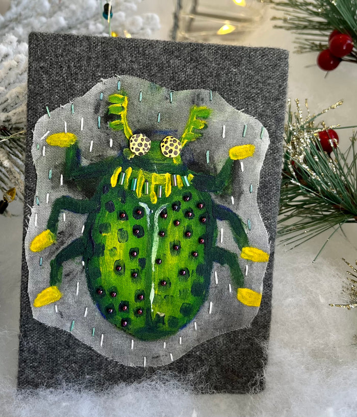Bug Art Beetle -Bugston- OOAK Handmade  Mixed Media - by Artist Sadie Rothenberg