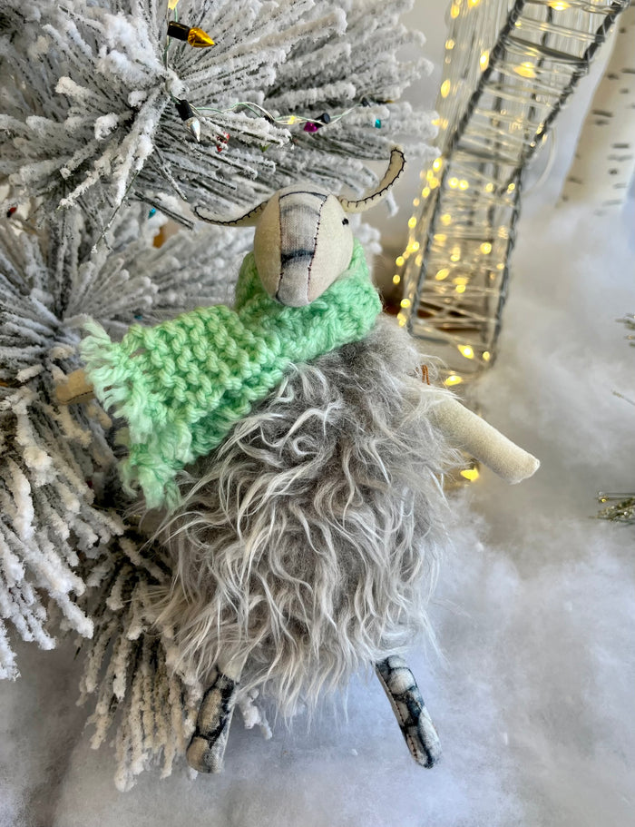Shemp Sheep (Gray) - OOAK Handmade Soft Sculpture - Cute Sheep Lamb by Artist Sadie Rothenberg