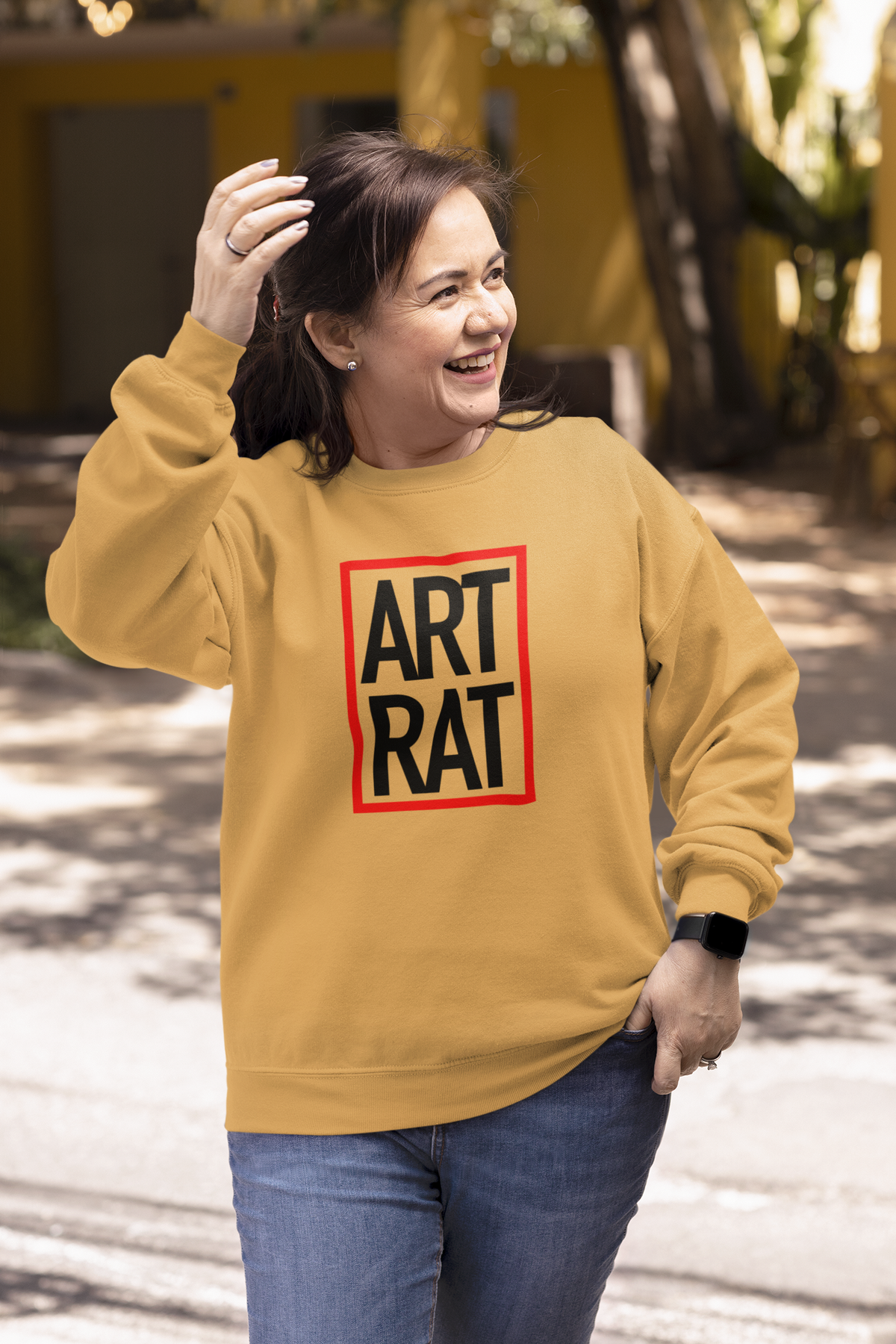 Soft Brown Crew Neck Sweatshirt with Square ArtRat Logo