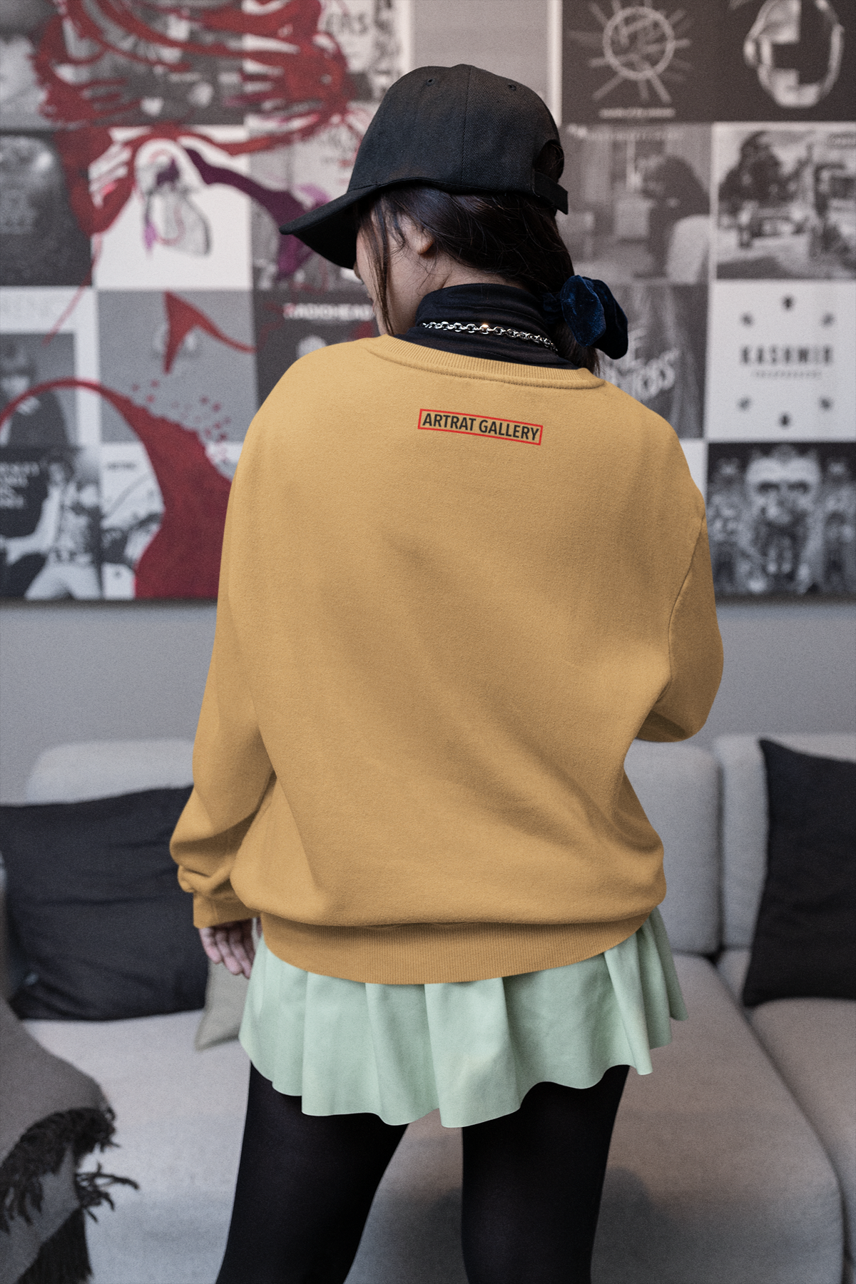 Soft Brown Crew Neck Sweatshirt with Red ArtRat Logo